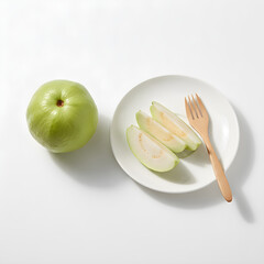 Guava Fruit - Whole Guava with Slices and Wood Fork