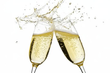 Two glasses of sparkling wine are clinking to celebrate a joyful moment, showcasing a festive spirit filled with bubbles and happiness.