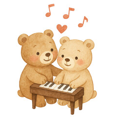 Cute watercolor teddy bear couple illustrations painted in soft pastel tones. Adorable bears showing sweet, loving poses on a clean white background, perfect for nursery art, Valentine cards, stickers