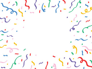 Bright multicolored confetti frame, celebration and event decor with a copy space on a center. Vector illustration isolated on a white background