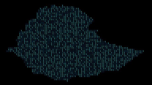 Ethiopia Binary code map animation, Digital data visualization, alpha layer