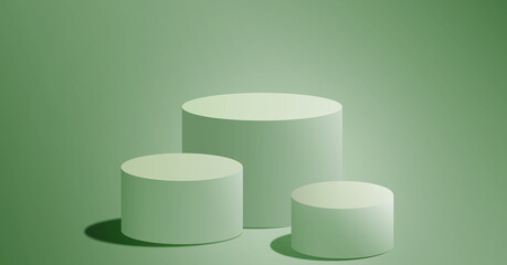 Three green cylinders are standing on a green background