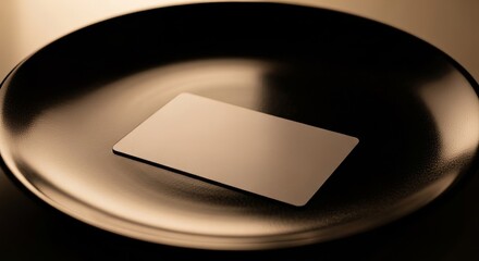 Minimalist composition of a card on a dark plate.