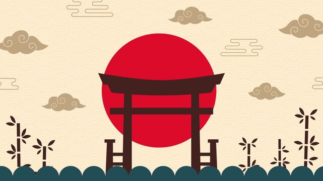 Flat vector Asian background animation with Asian ornament style. Ideal for Japan themed videos, cultural promos, intros, and minimalist Asian design projects.