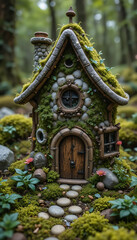 Enchanting mosscovered fairy house nestled in a lush green forest