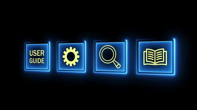 User manual guide concept o the transparent background. Online instruction manual and strategy advice. Motion graphics of user guide for business service. 4k video.