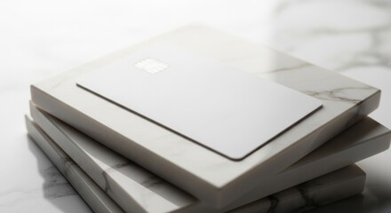 Minimalist White Card Mockup on Stacked Marble Blocks.