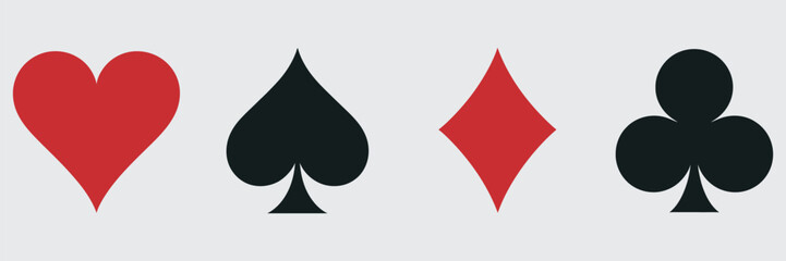 Essential Set of Red and Black Playing Card Suit Icons for Game Design
