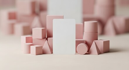 Minimalist Business Card Mockup with Pink Geometric Shapes.
