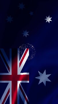 australian flag with waving motion, stars, and fireworks effect. perfect for wallpaper screen, patriotic designs and national celebrations, decoration and etc