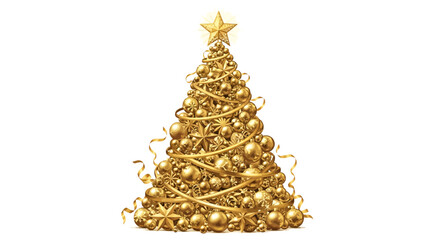 Elegant golden Christmas tree with star topper celebrates holiday cheer and brings a touch of sophisticated sparkle to your festive designs