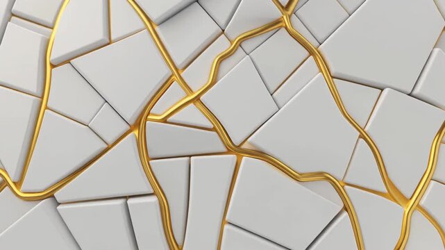 Elegant White Tiles with Gold Cracks