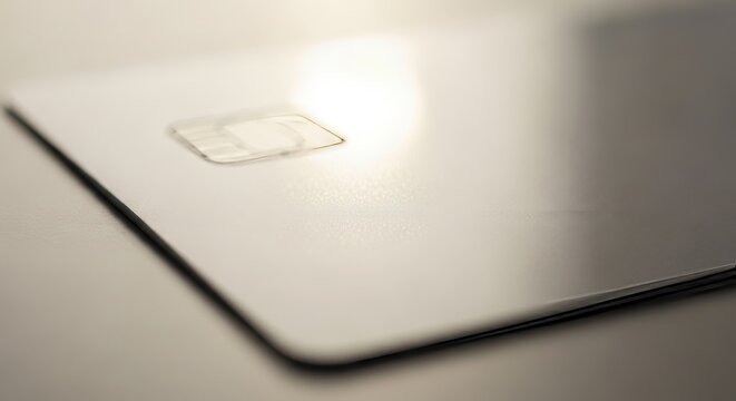 Close-up of a white credit card with chip.