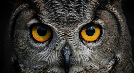 Obraz premium Fine art close-up of an owl’s eye glowing in moonlight, dark cinematic tone, emotional surrealism