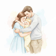 Obraz premium Watercolor Family Moments in Minimalist Style