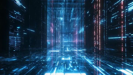 Digital data moving through a futuristic network tunnel - Powered by Adobe