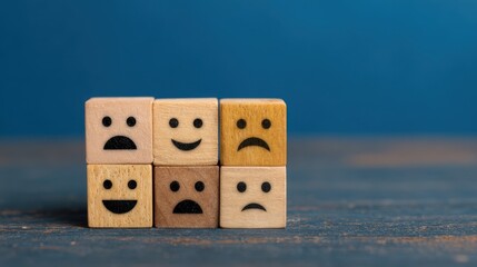 Enhancing customer satisfaction with wooden blocks a visual guide to happy and neutral emotions