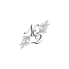 Obraz premium caligraphic style monogram luxury black logo design NQ wedding initial concept alphabet letter