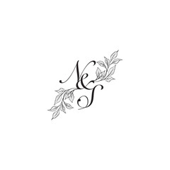 Obraz premium caligraphic style monogram luxury black logo design NS wedding initial concept alphabet letter