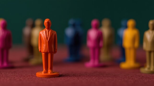 Selecting leadership mandate figurines on stage in a leadership environment