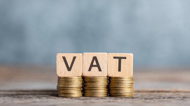 Understanding vat tax concept wooden blocks and coins financial education business environment visual representation