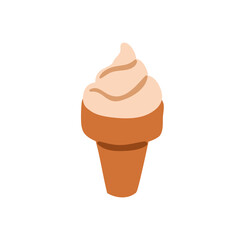 Ice-cream in waffle cone. Icecream, soft swirl, cold vanilla flavor dessert. Creamy dairy treat, sweet frozen cool refreshing summer food. Flat vector illustration isolated on white background