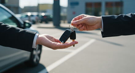 Handing over car keys in parking lot