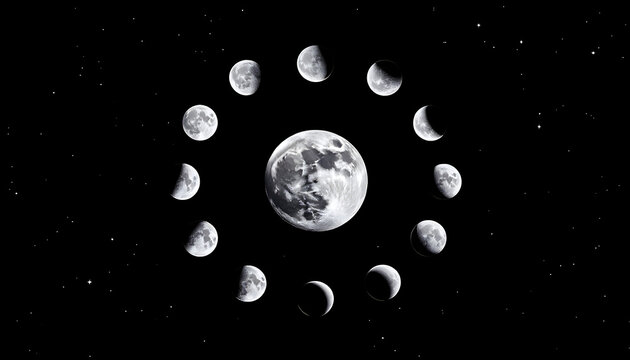 Phases of the moon around a full moon - Powered by Adobe