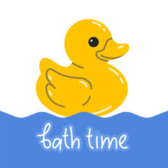 Rubber duck logo. Bath duck toy. Lettering