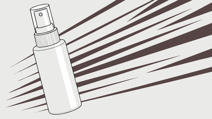 Spray bottle mockup for product presentation and design showcase with cosmetic atomizer and background lines