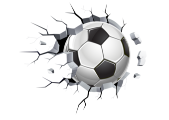 Soccer ball breaking through a wall illustration