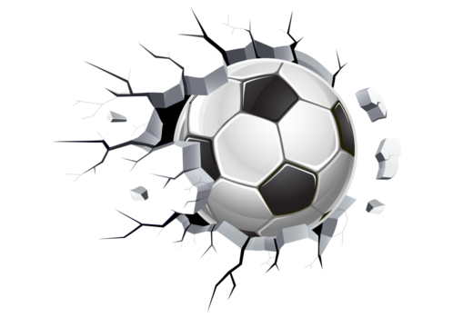 Soccer ball breaking through a wall illustration
