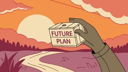 Future planning and strategy box concept for business success and personal growth goals and vision board idea