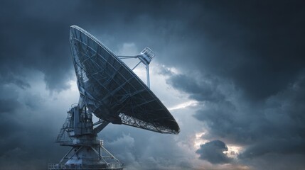 large satellite dish dark dramatic sky
