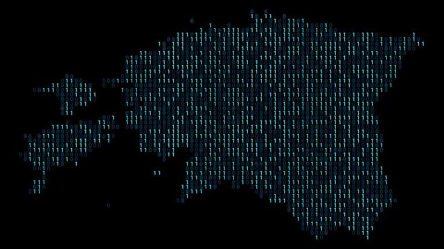 Estonia Binary code map animation, Digital data visualization, alpha layer