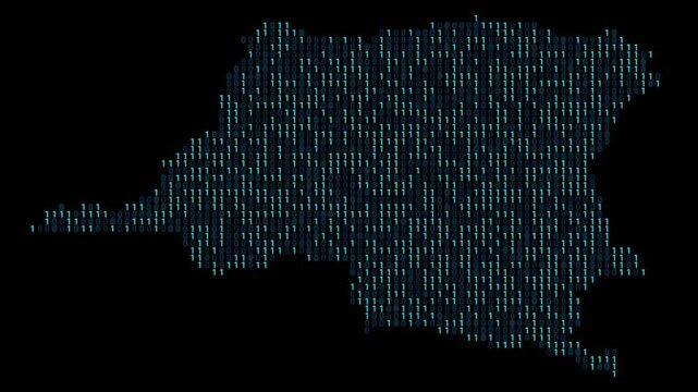 Democratic Republic of the Congo Binary code map animation, Digital data visualization, alpha layer