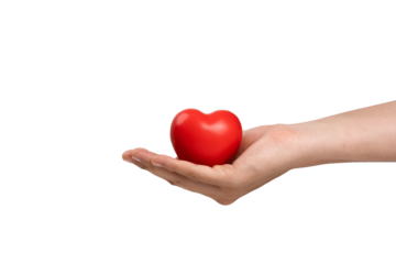 Hand holding red heart symbolizing love, health care and healthy, heart health insurance, charity donation,