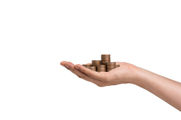Hand holding stack of coin symbolizing financial growth and savings money investment and wealth