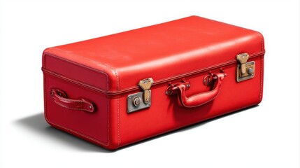 classic red suitcase white background