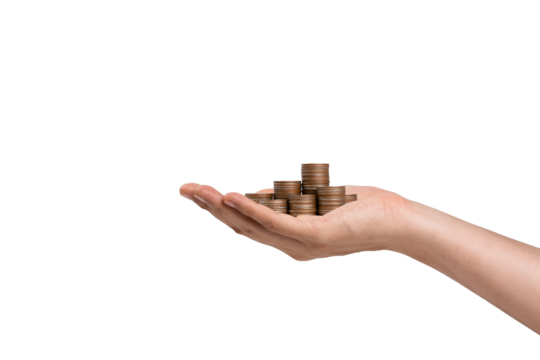 Hand holding stack of coin symbolizing financial growth and savings money investment and wealth