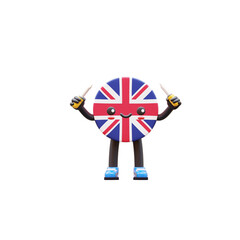 Cute 3D United Kingdom flag mascot wearing helmet holding screwdriver representing maintenance and engineering.