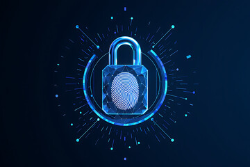 Digital padlock with fingerprint scan symbolizes secure data and privacy protection