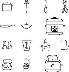 Vector art of kitchenware sketch isolated,Vector design illustration of various kitchen equipment sets, very suitable for use as a poster or other items..