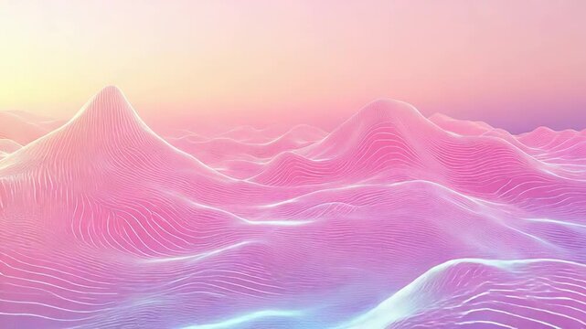 Abstract digital landscape with pastel wireframe lines and neon gradient waves