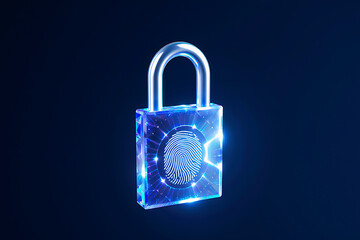 Secure digital padlock with glowing fingerprint for advanced data protection and cybersecurity.