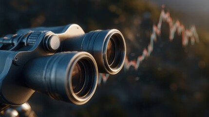 binoculars observing stock market chart