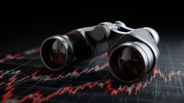 binoculars resting on financial stock chart - Powered by Adobe