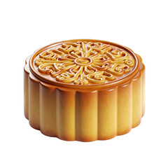 Golden Brown Mooncake With Intricate Pattern On Top Isolated On Black Background Food Photography