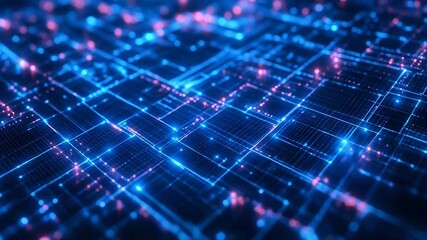 Digital circuit board network with glowing data connection - Powered by Adobe