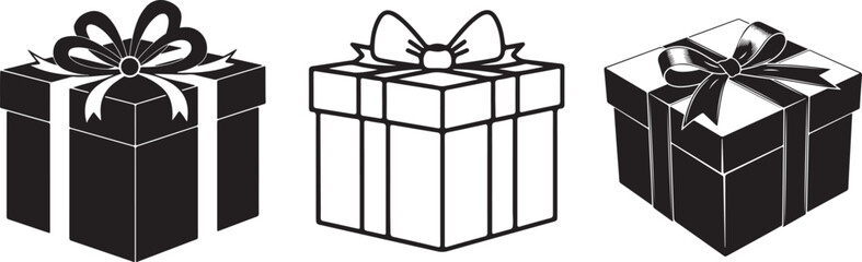 gift box line art style. silhouette various gift, box, present,